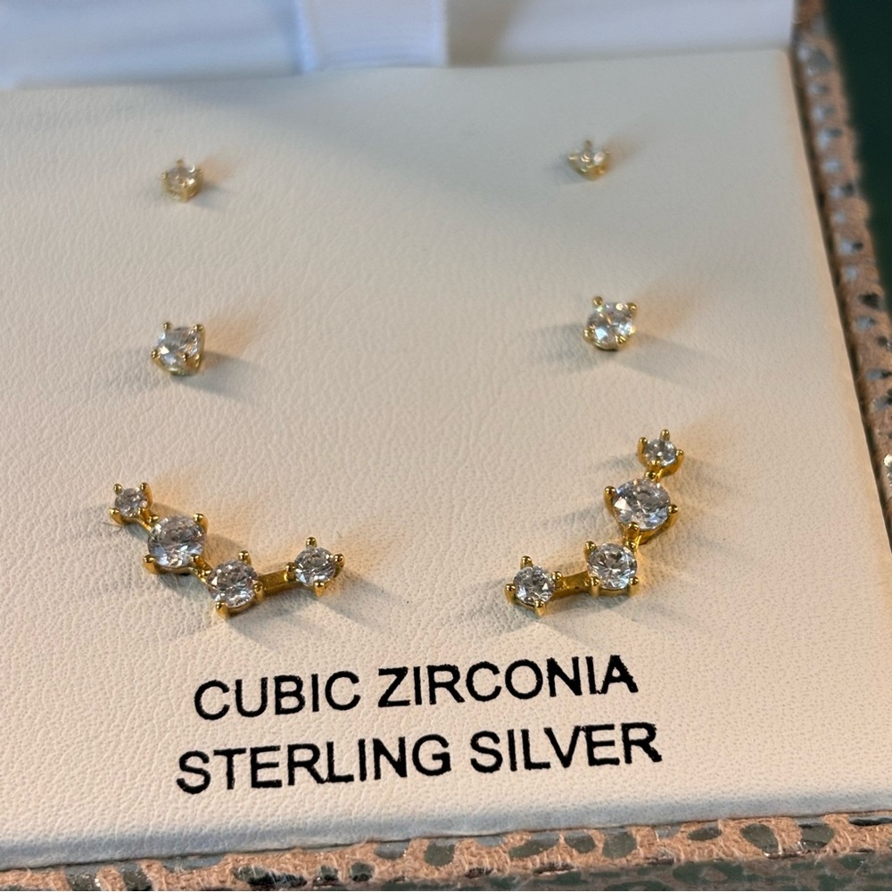Cubic Zirconia Sterling Silver Earring Set - Picture 4 of 4